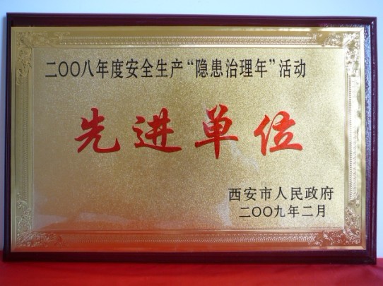 2009年2月，被西安市人民政府評(píng)為2008年度安全生產(chǎn)“隱患治理年”活動(dòng)先進(jìn)單位